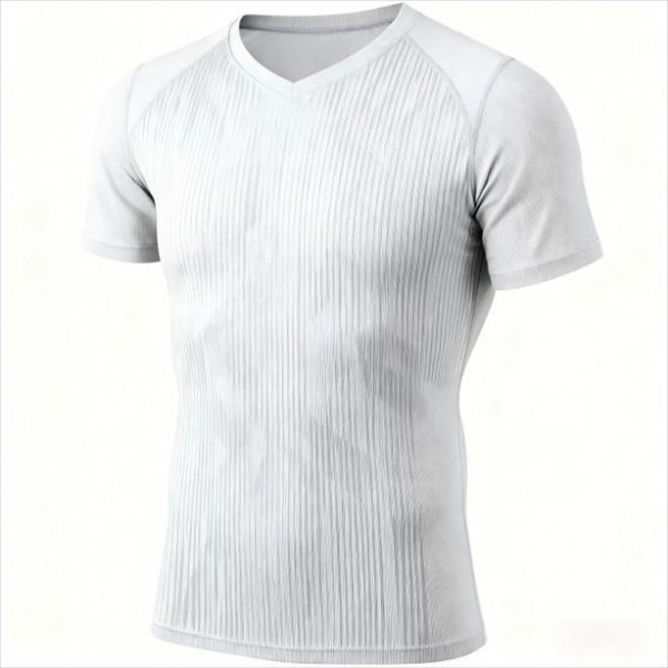 Men's White Ribbed Compression V-Neck Shirts – Quick Dry Performance Baselayer for Athletic Activities