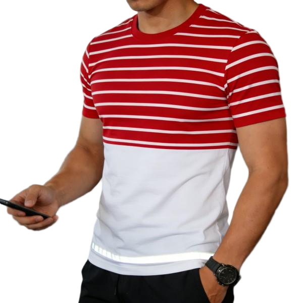 Men's Red-White Striped Two-Tone Reflective T-Shirt