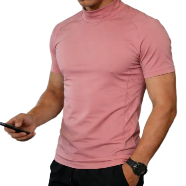 Men's Pink Mock-Neck Slim-Fit Performance T-Shirt