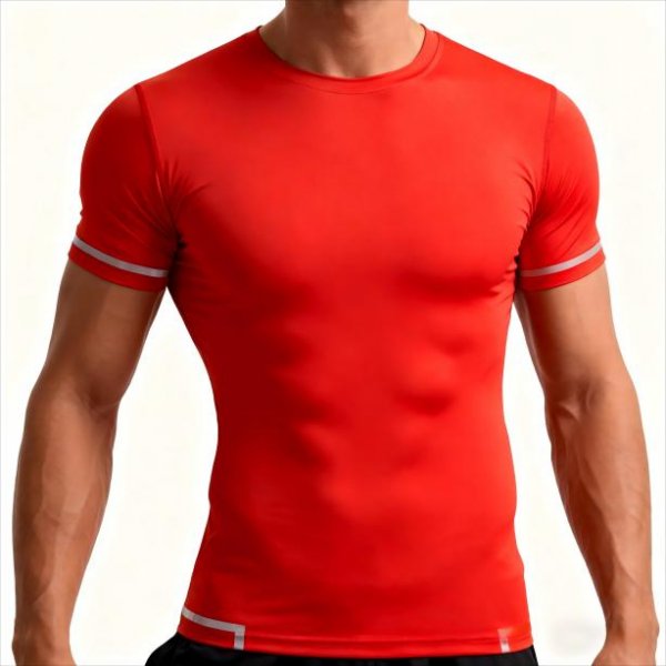Men's Red Compression Shirts with Contrast Stripes – Quick Dry Moisture Wicking Performance Tops